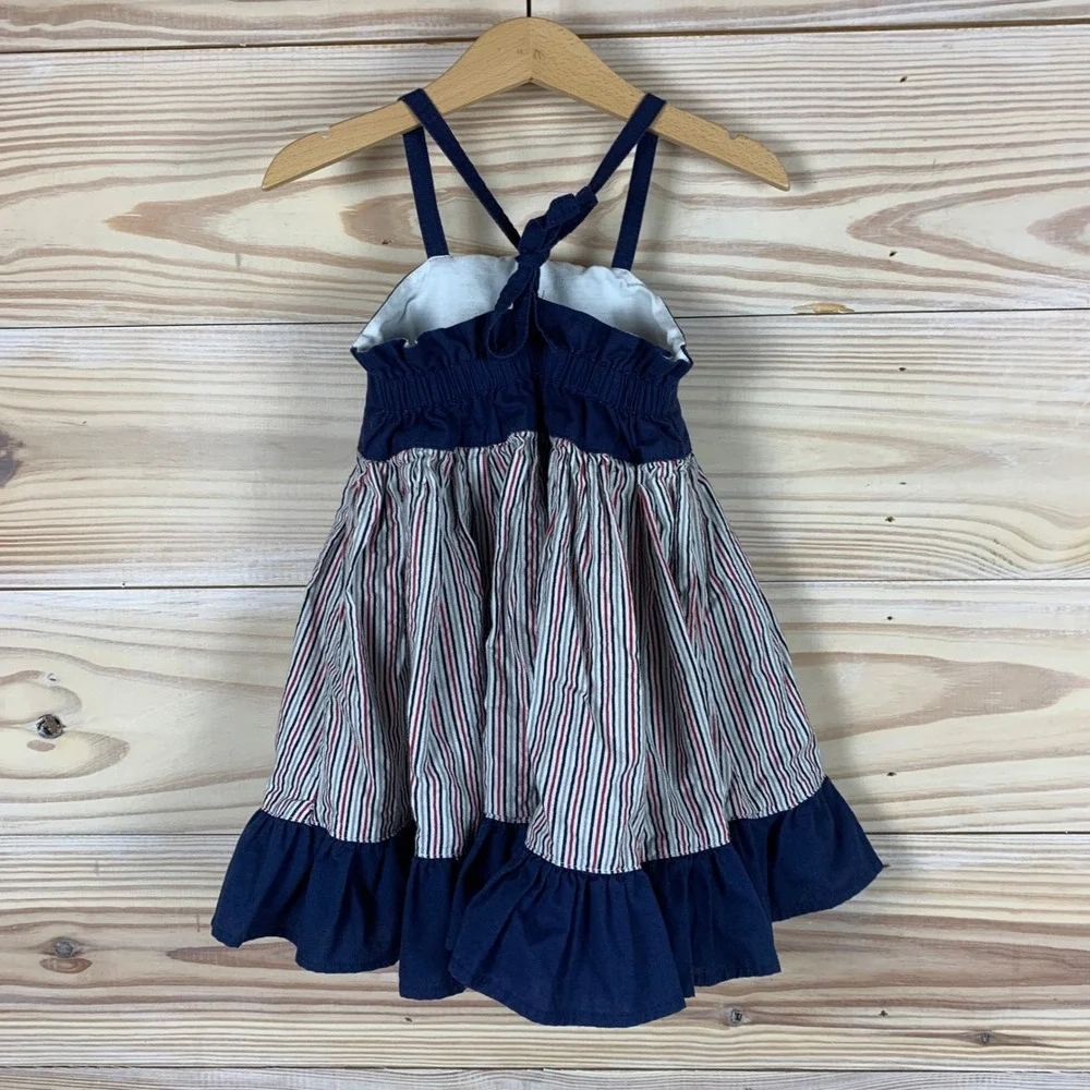 Kelly Lynn Boutique Dress Girls 18M-2T Navy Blue Striped Lace Ruffle Americana